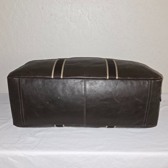 COACH F70561 Heritage Logo Large 22" Dark Brown Web & Leather Boston Duffel Bag - Picture 11 of 12